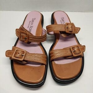 Taryn Rose Womens Leather Slip On Strap Sandals Brown Made In Italy Size 39 1/2